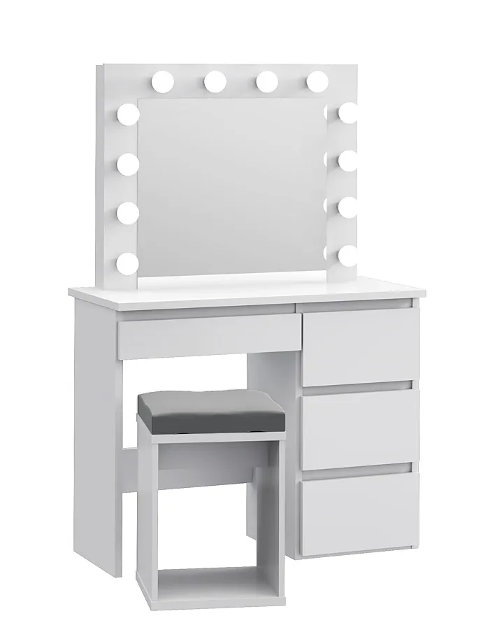 Białe biurko toaletka z oświetleniem led i taboretem H5-K48