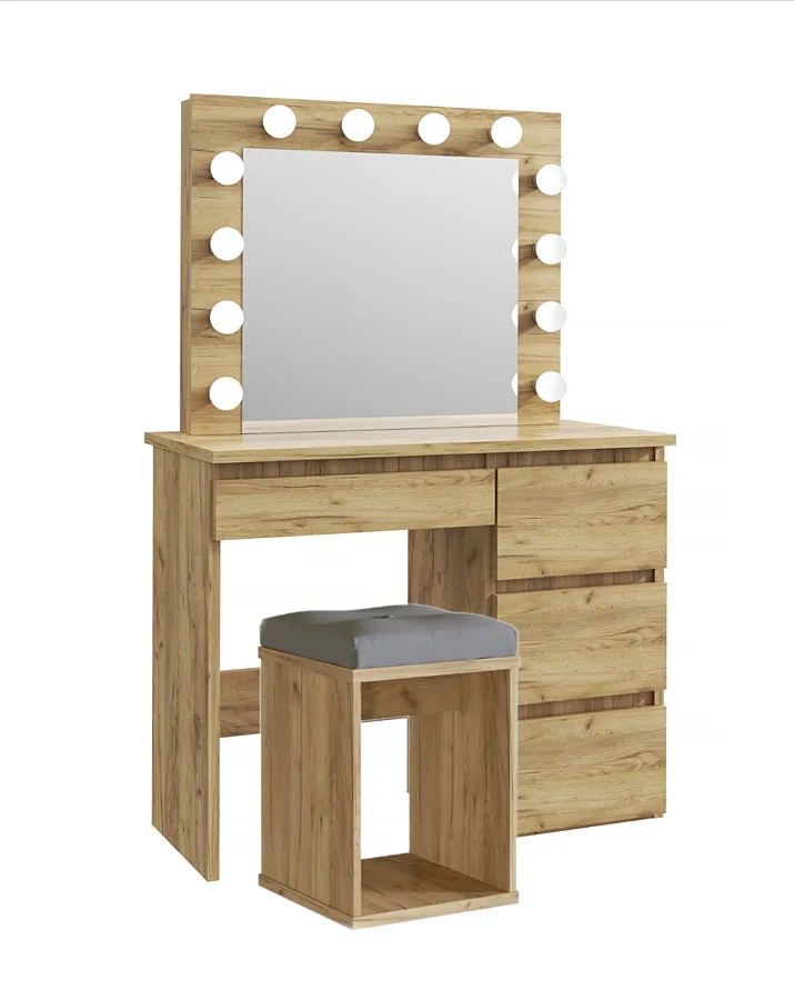 Zestaw toaletka podświetlana z taboretem dąb craft G9-L44