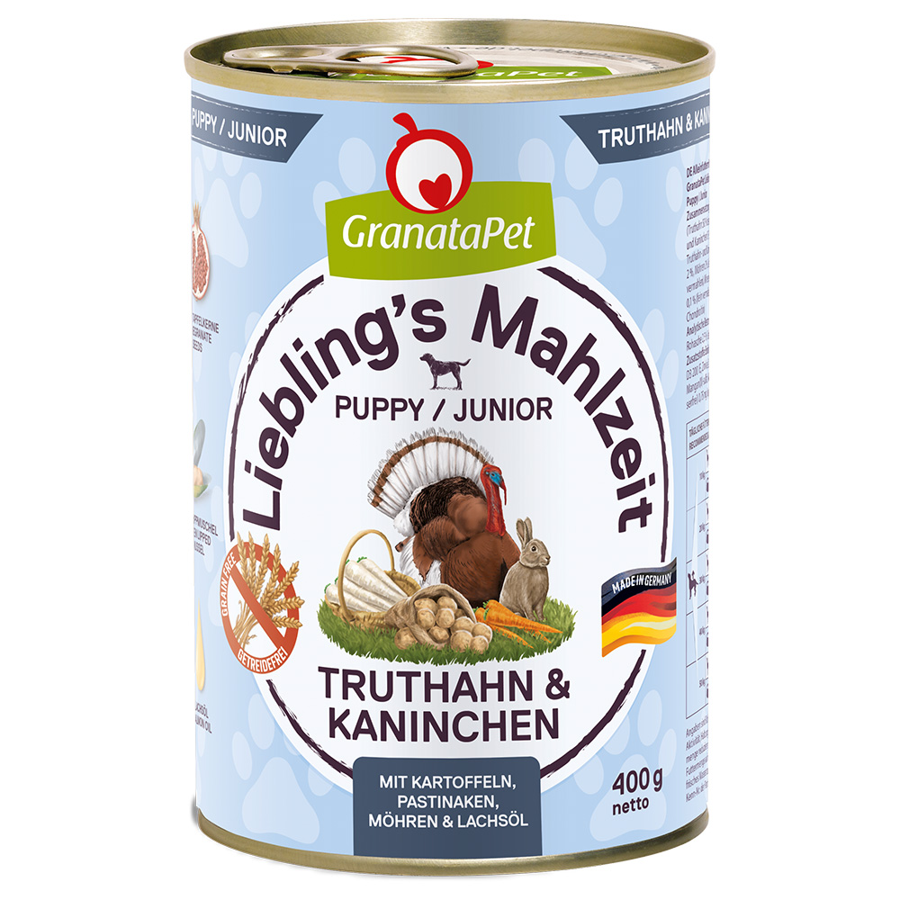 GranataPet Liebling's Mahlzeit, 6 x 400 g - Junior, indyk i królik z ziemniakami, pasternakiem, marchwią i olejem z łososia