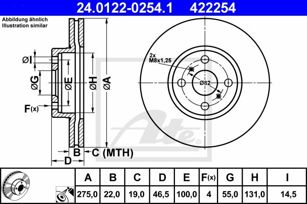 ATE TARCZA HAM 24.0122-0254.1 TOYOTA YARIS 1.2 13-  24.0122-0254.1