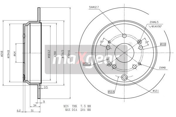 MAXGEAR Tarcza hamulcowa 19-1855