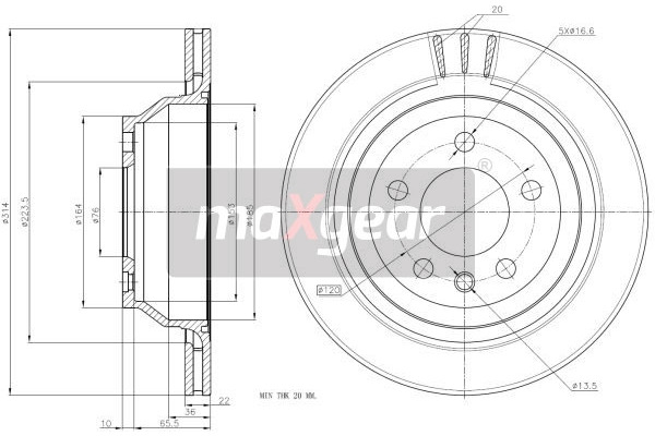 MAXGEAR Tarcza hamulcowa 19-1874