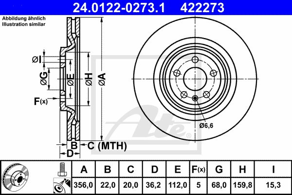 ATE 24.0122-0273.1 TARCZA HAMULCOWA AUDI A6 11- TYŁ AUDI A7 A8 4H06