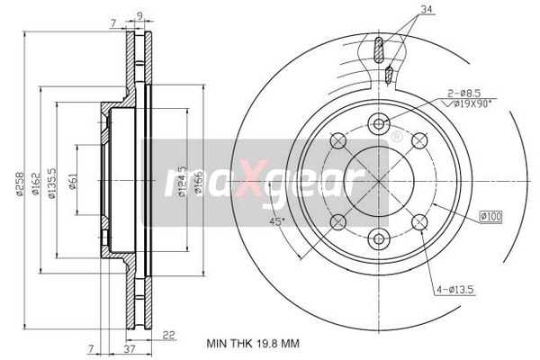MAXGEAR Tarcza hamulcowa 19-2729