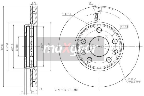 MAXGEAR Tarcza hamulcowa 19-1285