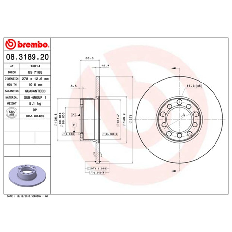 Tarcza hamulcowa BREMBO 08.3189.20