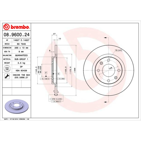 Tarcza hamulcowa BREMBO 08.9600.24