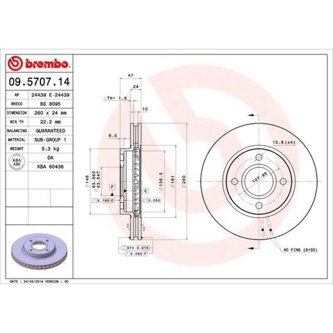 Tarcza hamulcowa BREMBO 09.5707.14