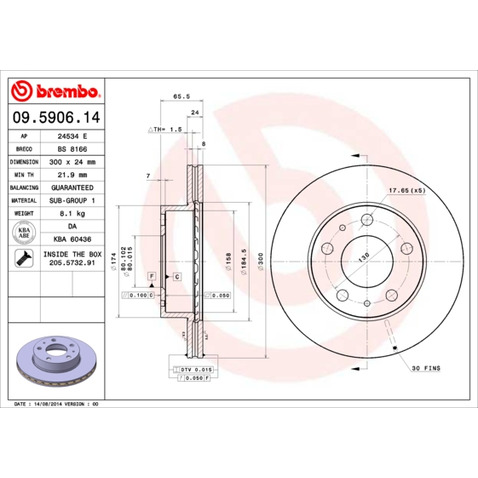 Tarcza hamulcowa BREMBO 09.5906.14