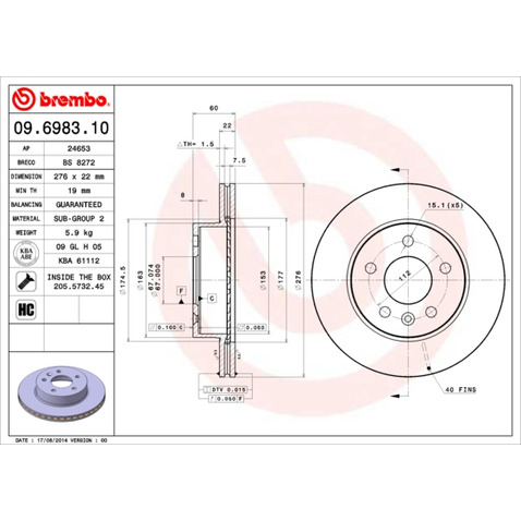Tarcza hamulcowa BREMBO 09.6983.10