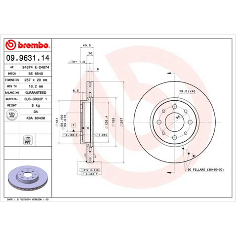 Tarcza hamulcowa BREMBO 09.9631.14