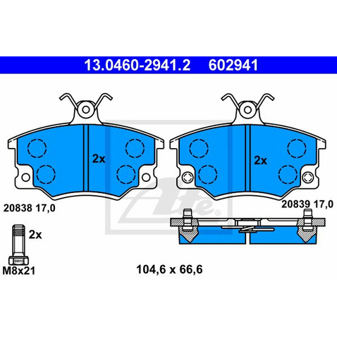 ATE KLOCKI HAMULCOWE 13.0460-2941.2 ALFA 155 1.7TS 1.8TS 1.9TD 93-96 FIAT PUNTO 1.4GT TURBO 96-99