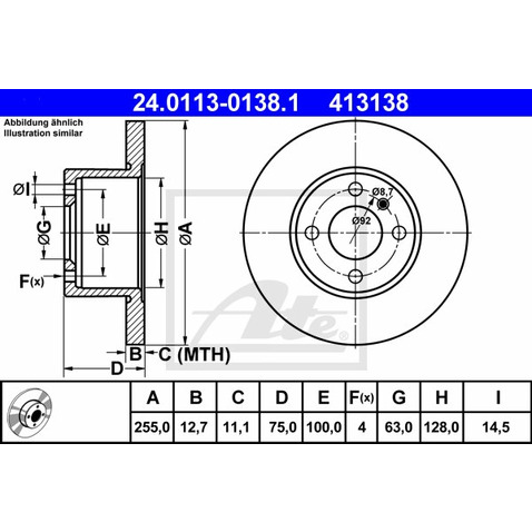 ATE TARCZA HAM 24.0113-0138.1 BMW E30 315 82-91  24.0113-0138.1