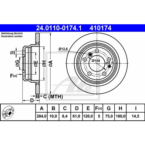 ATE TARCZA HAM 24.0110-0174.1 BMW E28 518I 83-87, 520I 81-87, 524TD 83-87, 525I 81-87  24.0110-0174.1