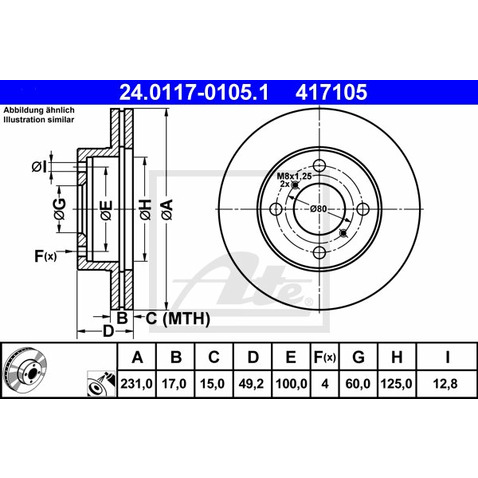 ATE TARCZA HAM 24.0117-0105.1 SUZUKI ALTO IV 1.1 02-, WAGON R+ 1.0, 1.2, 1.2 4WD 98-00  24.0117-0105.1