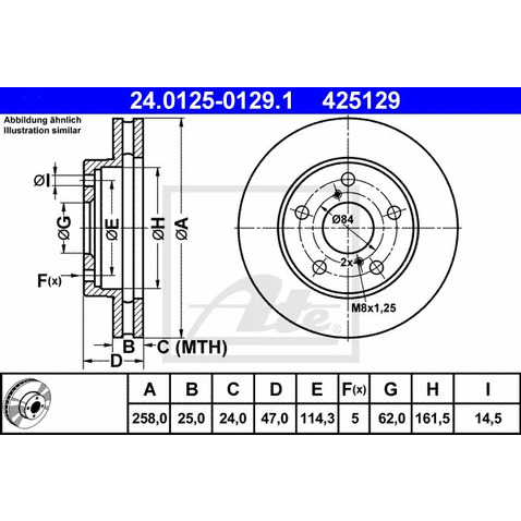 ATE TARCZA HAM 24.0125-0129.1 TOYOTA MR 2 II 2.0 16V 89-00  24.0125-0129.1