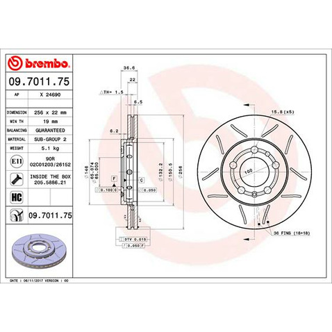 Tarcza hamulcowa BREMBO 09.7011.75