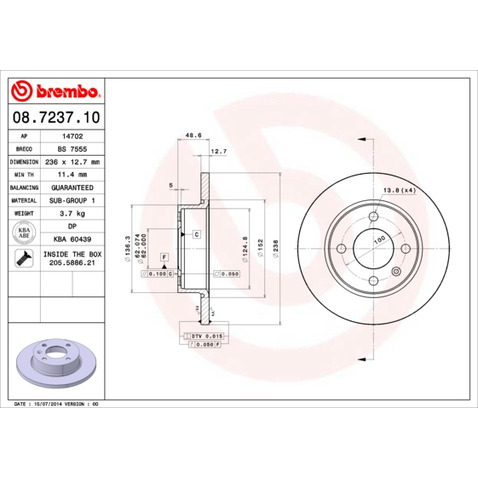 Tarcza hamulcowa BREMBO 08.7237.10