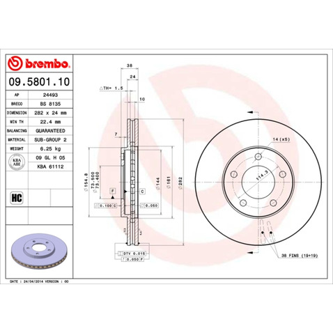 Tarcza hamulcowa BREMBO 09.5801.10