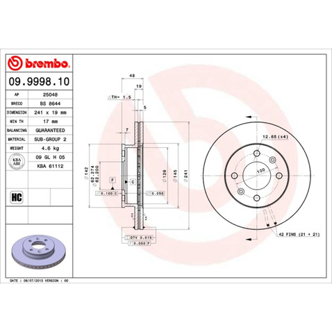 Tarcza hamulcowa BREMBO 09.9998.10