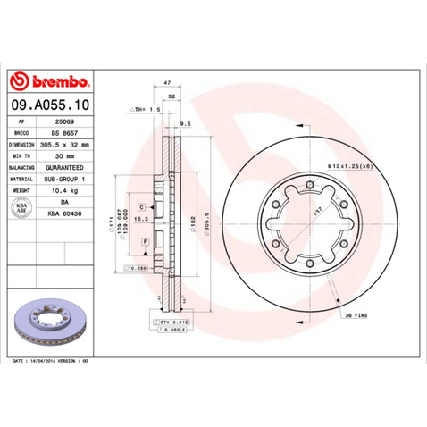 Tarcza hamulcowa BREMBO 09.A055.10