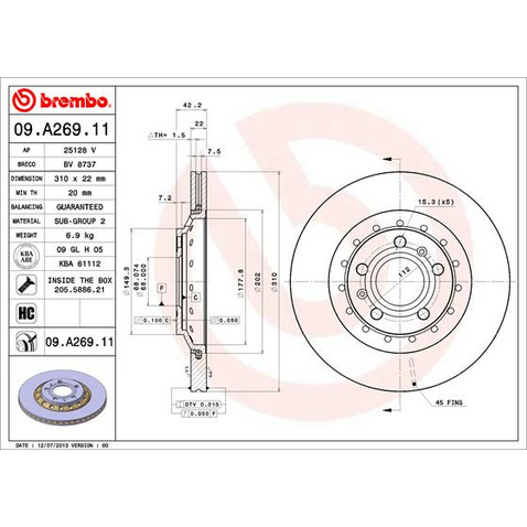 Tarcza hamulcowa BREMBO 09.A269.11