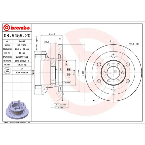 Tarcza hamulcowa BREMBO 08.9459.20