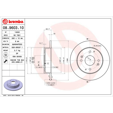 Tarcza hamulcowa BREMBO 08.9603.10