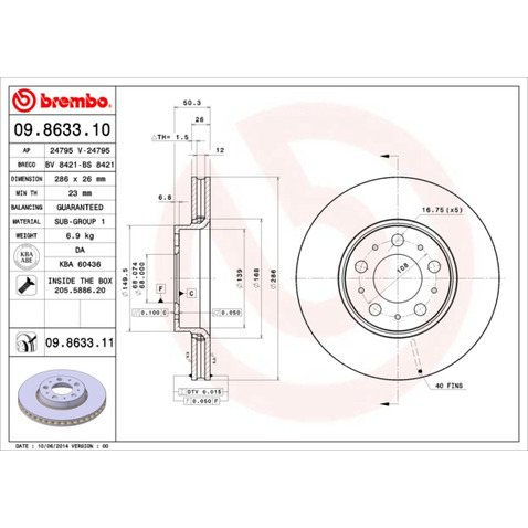 Tarcza hamulcowa BREMBO 09.8633.11