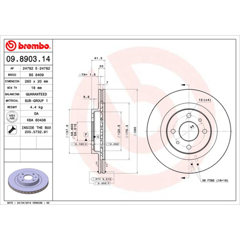 Tarcza hamulcowa BREMBO 09.8903.14