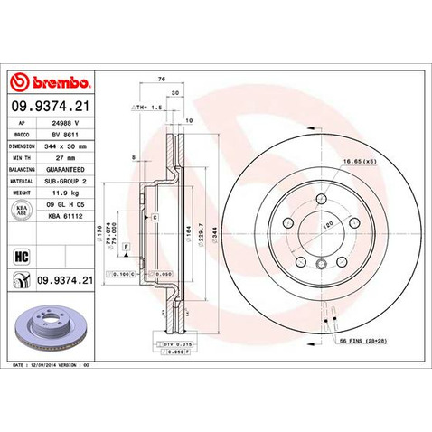 Tarcza hamulcowa BREMBO 09.9374.21