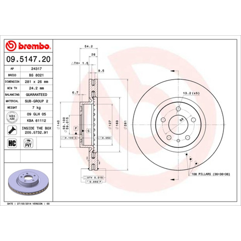 Tarcza hamulcowa BREMBO 09.5147.20