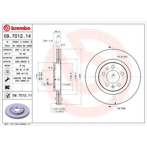 Tarcza hamulcowa BREMBO 09.7012.11