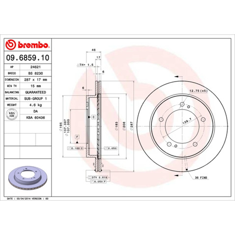 Tarcza hamulcowa BREMBO 09.6859.10