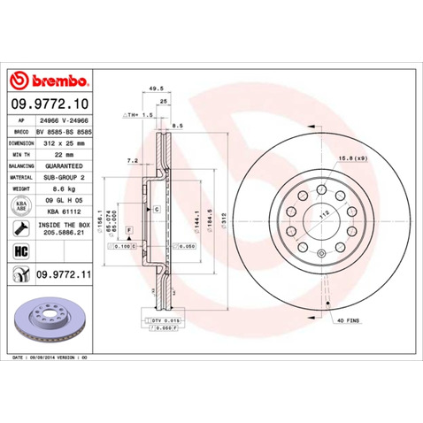 Tarcza hamulcowa BREMBO 09.9772.11