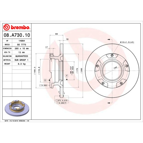 Tarcza hamulcowa BREMBO 08.A730.10