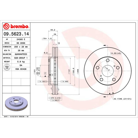Tarcza hamulcowa BREMBO 09.5623.14