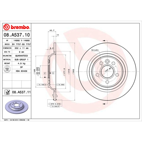 Tarcza hamulcowa BREMBO 08.A537.11