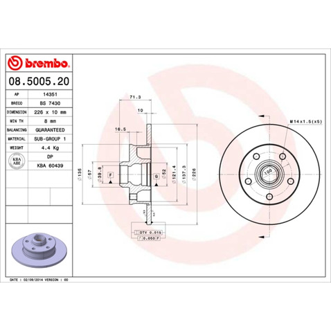 Tarcza hamulcowa BREMBO 08.5005.20