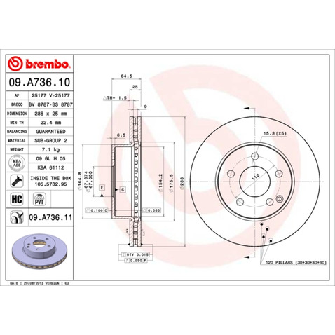Tarcza hamulcowa BREMBO 09.A736.11