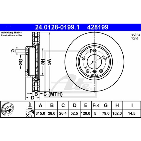 ATE TARCZA HAM 24.0128-0199.1 BMW E36 COUPE M3 3.0 95-95 PRAWA  24.0128-0199.1