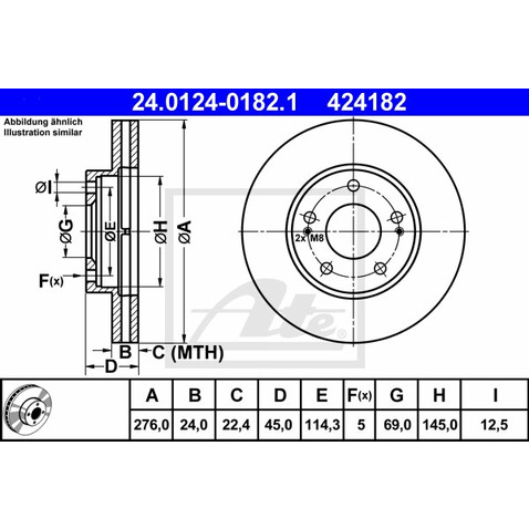 ATE TARCZA HAM 24.0124-0182.1 MITSUBISHI SPACE RUNNER 2.0, 2.4GDI 99-, SPACE WAGON 2.0GDI 02-, 2.4GDI 00-  24.0124-0182.1