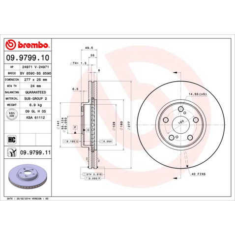 Tarcza hamulcowa BREMBO 09.9799.11