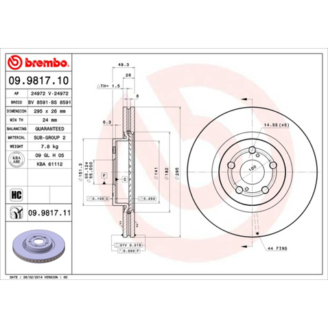 Tarcza hamulcowa BREMBO 09.9817.11