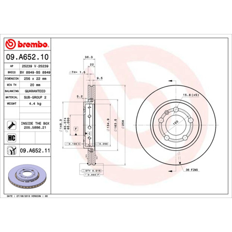 Tarcza hamulcowa BREMBO 09.A652.11