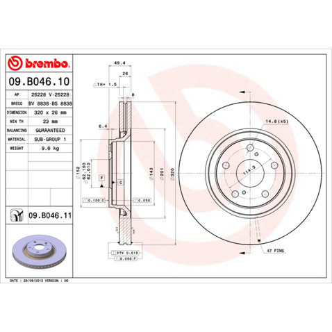 Tarcza hamulcowa BREMBO 09.B046.11