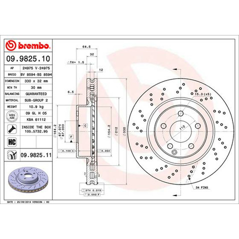 Tarcza hamulcowa BREMBO 09.9825.11