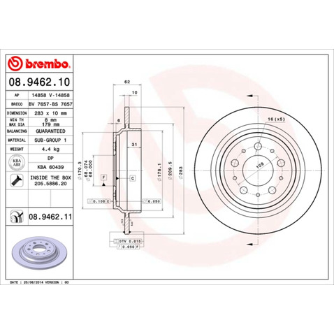 Tarcza hamulcowa BREMBO 08.9462.11