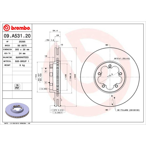 Tarcza hamulcowa BREMBO 09.A531.20