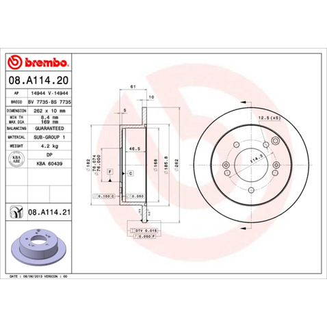 Tarcza hamulcowa BREMBO 08.A114.21